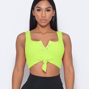 Bombshell Henley Knot Sports Bra Tank Neon Yellow XS